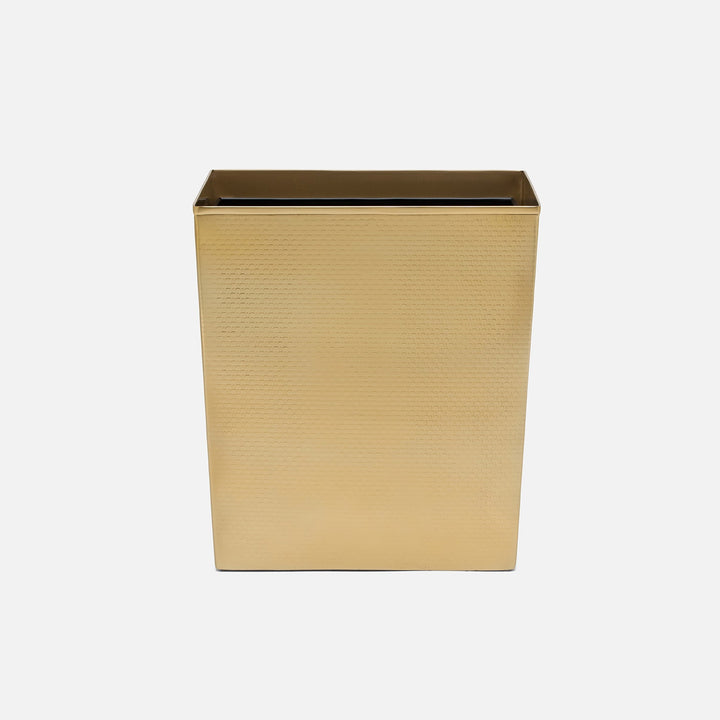 Ingram, Shiny Gold, Wastebasket, Rectangular Tapered, Textured Stainless Steel