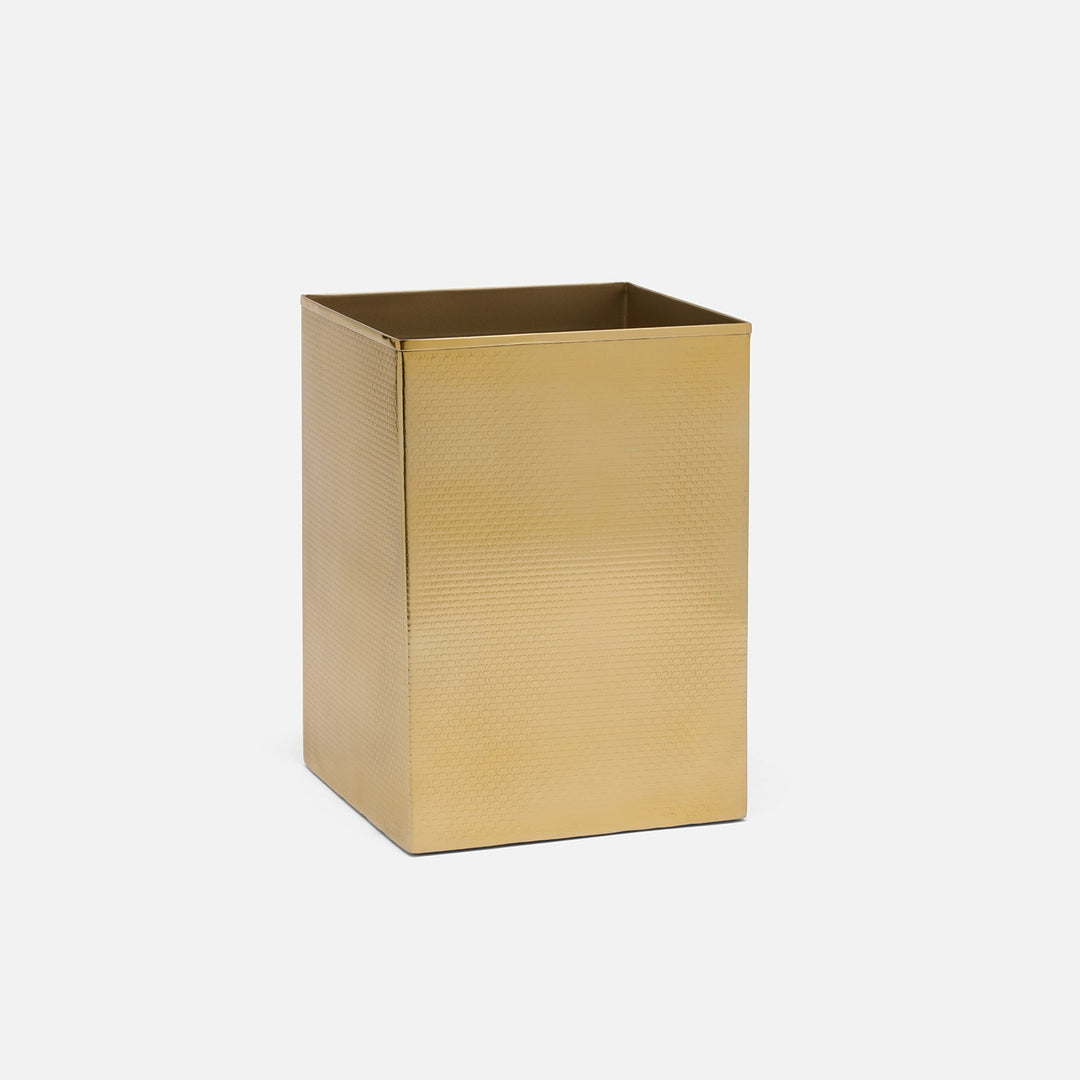 Ingram, Shiny Gold, Wastebasket, Square Straight, Textured Stainless Steel