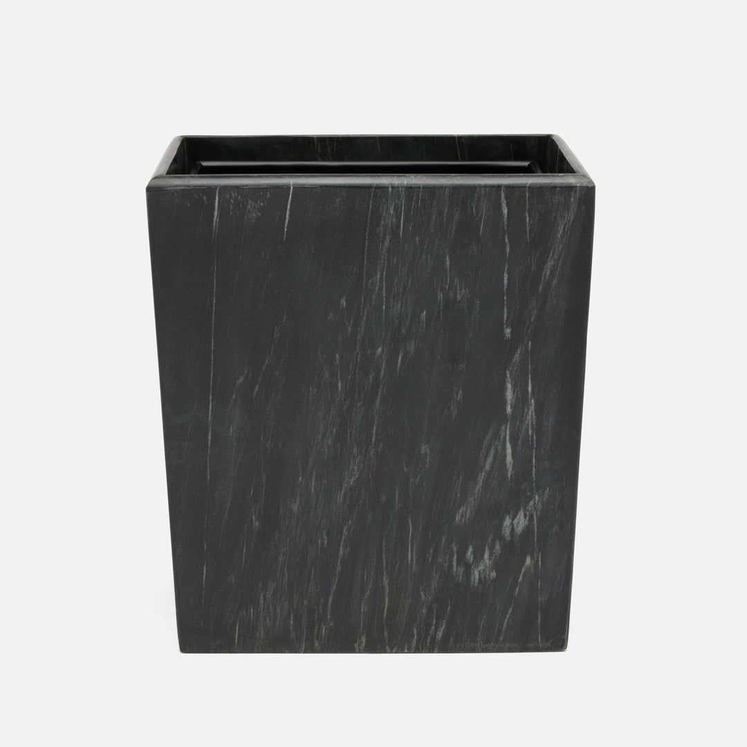 Kavala, Black ,Wastebasket, Rectangle Tapered, Rounded Edges, Marble