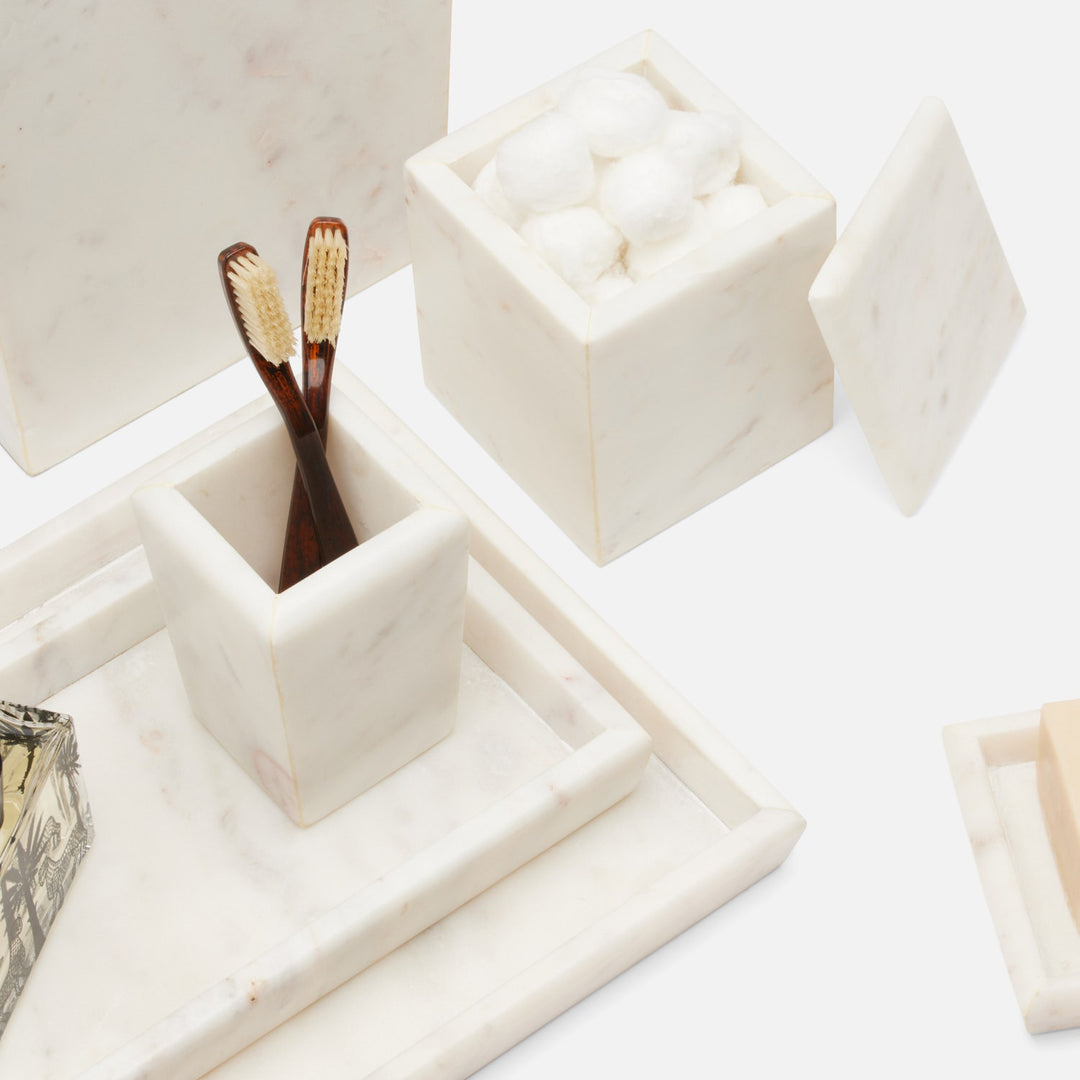 Kavala, White , Brush Holder, Rounded Edges, Marble