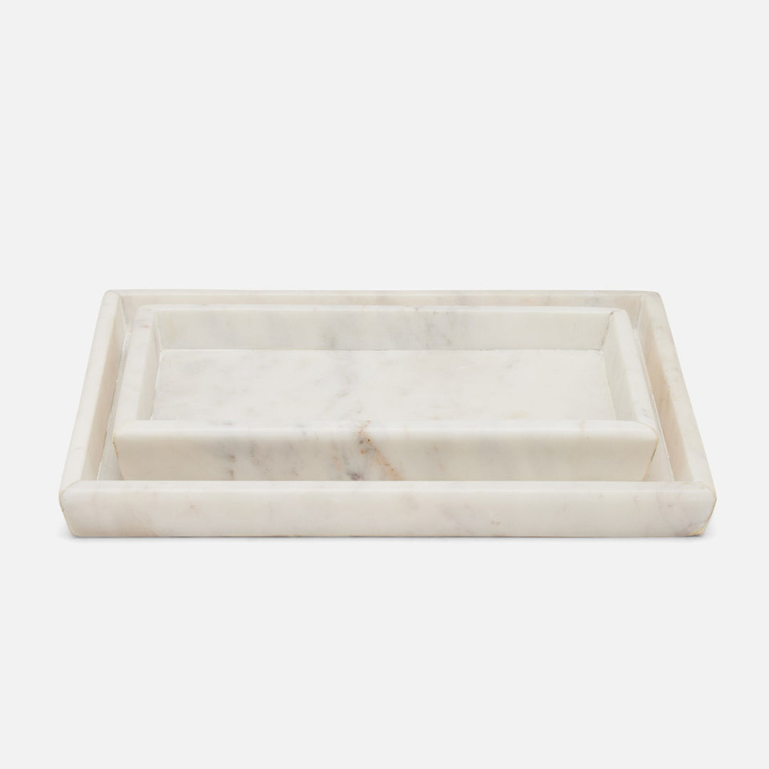 Kavala, White ,Nested Trays, Rounded Edges, Marble S/2