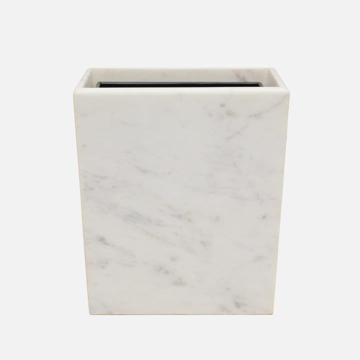 Kavala, White ,Wastebasket, Rectangular Tapered, Rounded Edges, Marble