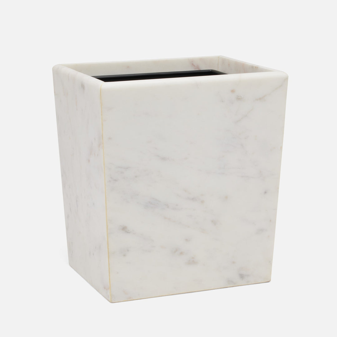 Kavala, White ,Wastebasket, Rectangular Tapered, Rounded Edges, Marble