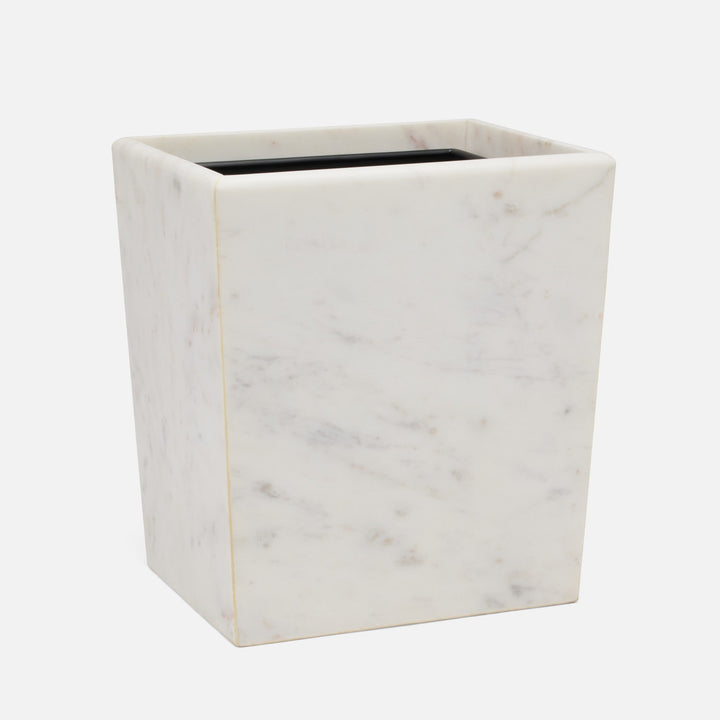 Kavala, White ,Wastebasket, Rectangular Tapered, Rounded Edges, Marble