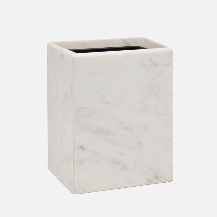 Kavala, White ,Wastebasket, Square Straight, Rounded Edges, Marble