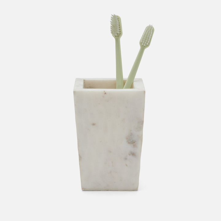 Kuna, White, Brush Holder, Square Tapered, Marble