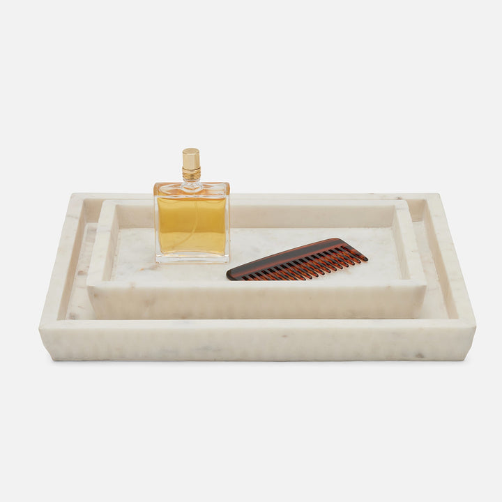 Kuna, White, Nested Trays, Rectangular Tapered, Marble, S/2
