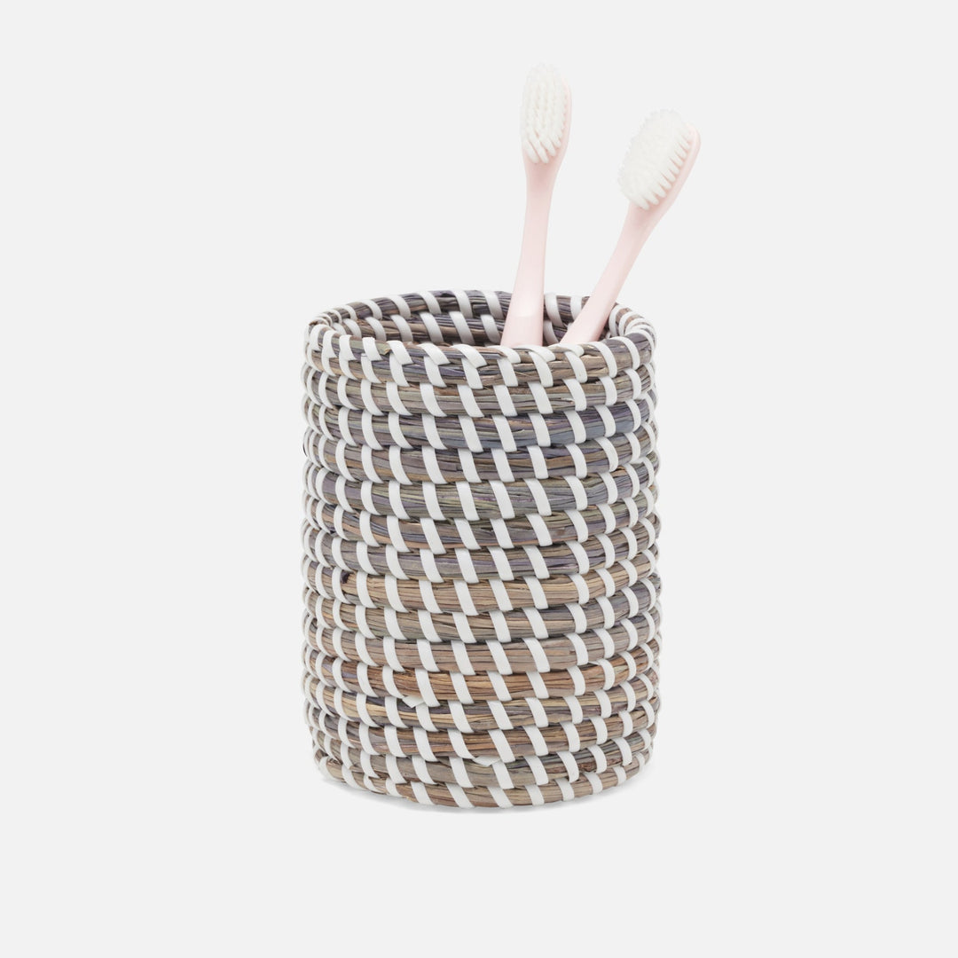 Kythira, Gray/White, Brush Holder, Round, Seagrass