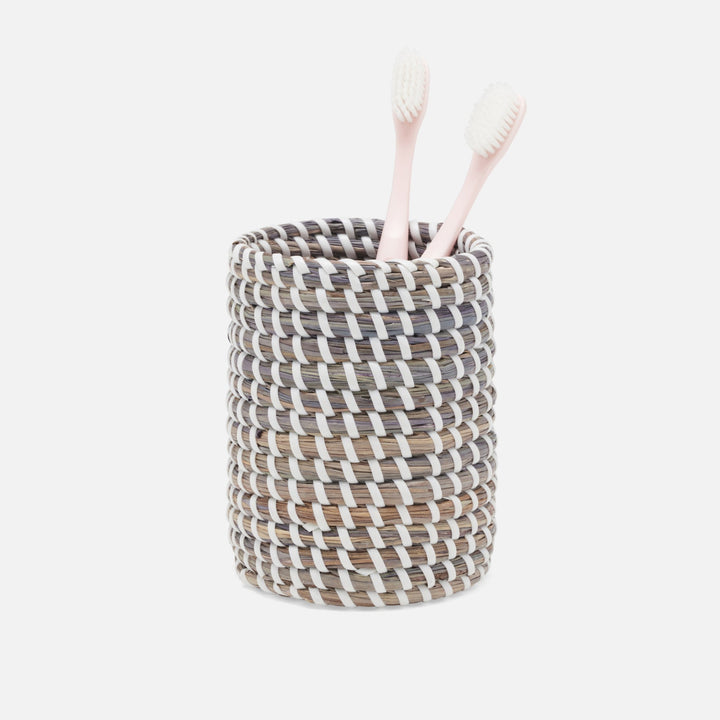 Kythira, Gray/White, Brush Holder, Round, Seagrass