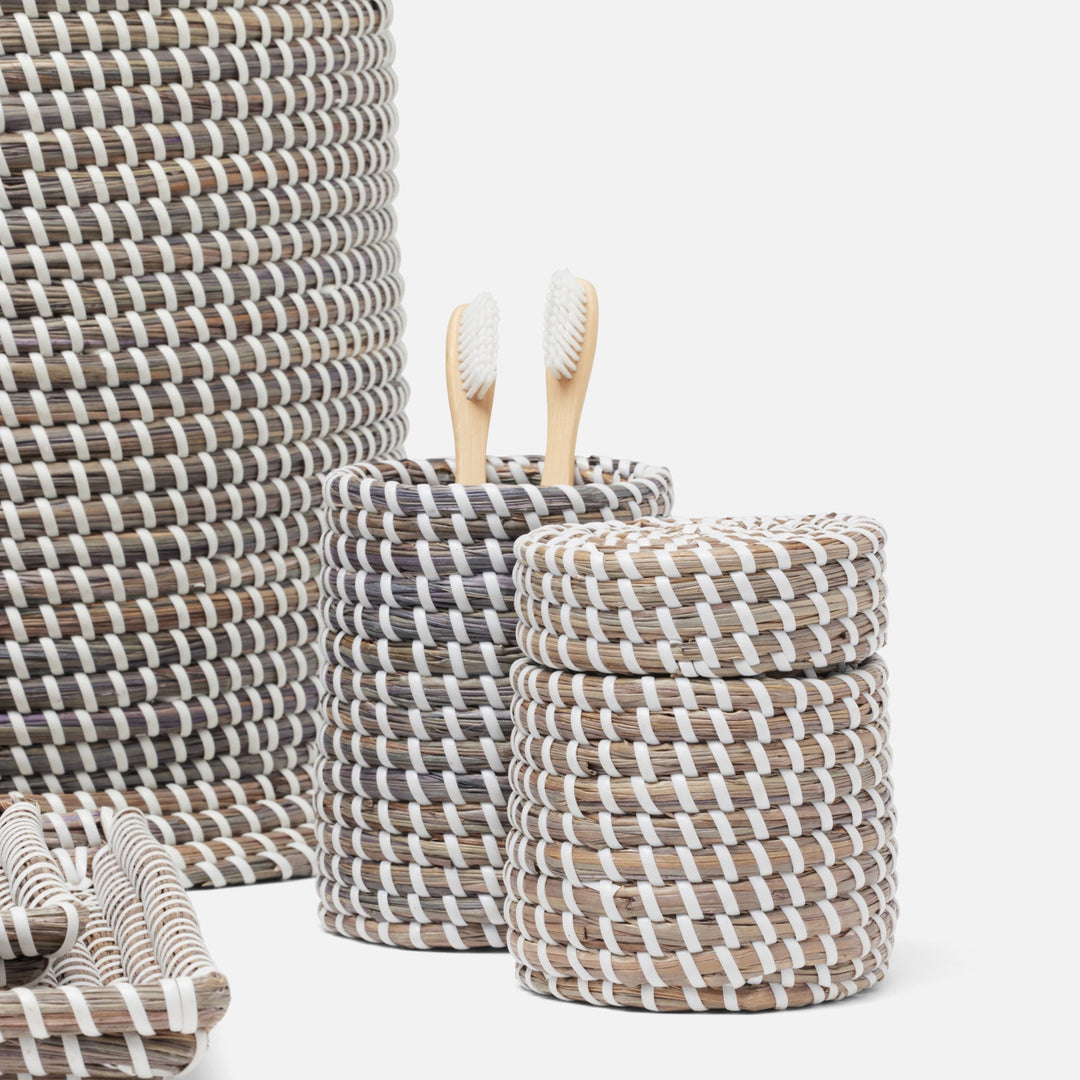 Kythira, Gray/White, Brush Holder, Round, Seagrass