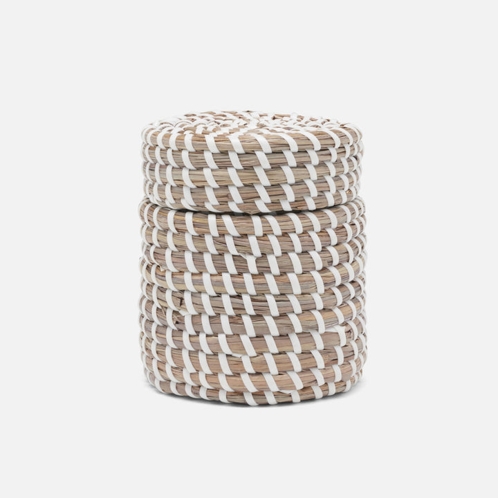 Kythira, Gray/White, Canister, Round, Small, Seagrass