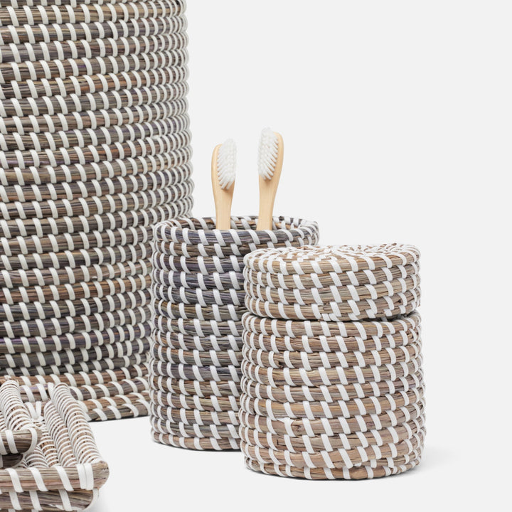 Kythira, Gray/White, Canister, Round, Small, Seagrass