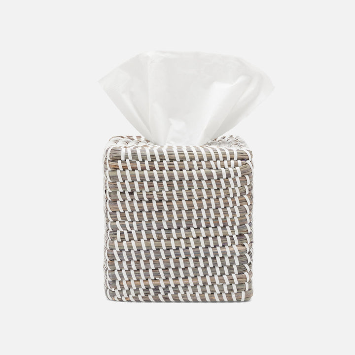 Kythira, Gray/White, Tissue Box, Square Straight, Seagrass