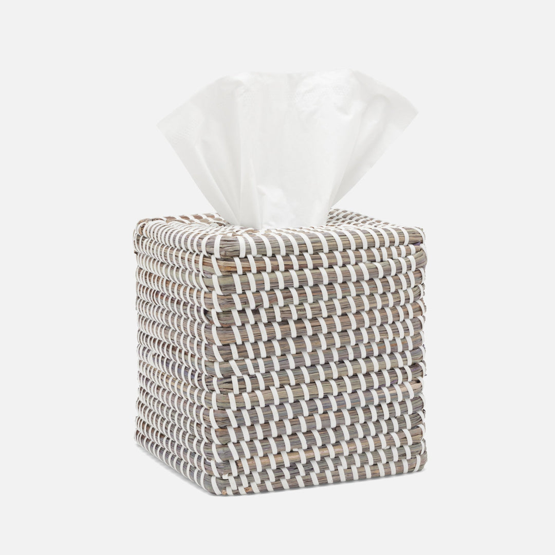 Kythira, Gray/White, Tissue Box, Square Straight, Seagrass