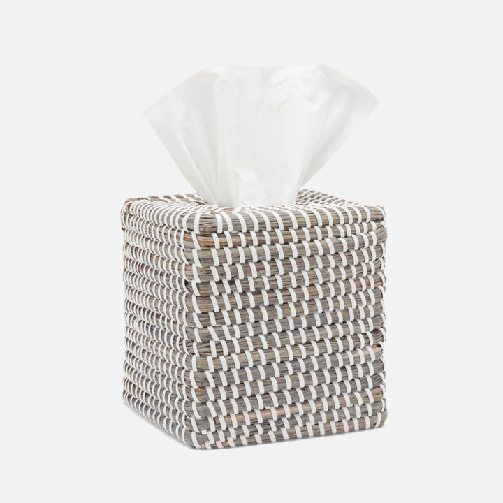 Kythira, Gray/White, Tissue Box, Square Straight, Seagrass
