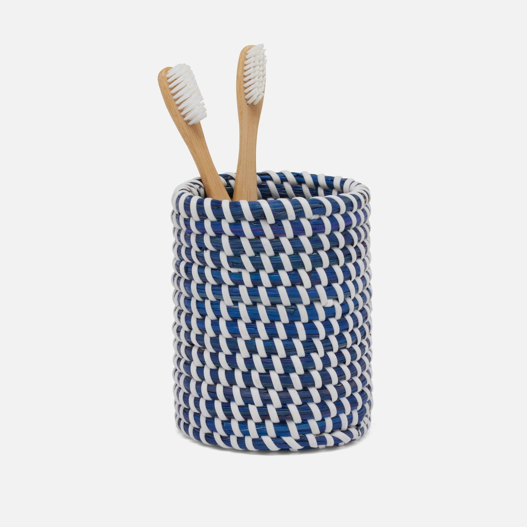Kythira, Navy/White, Brush Holder, Round, Seagrass