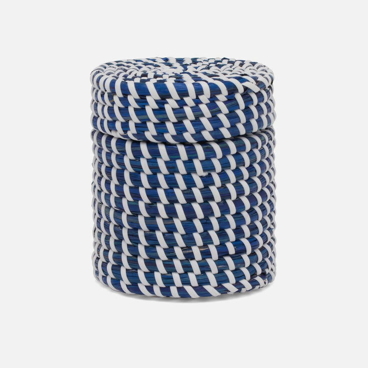 Kythira, Navy/White, Canister, Large, Round, Seagrass