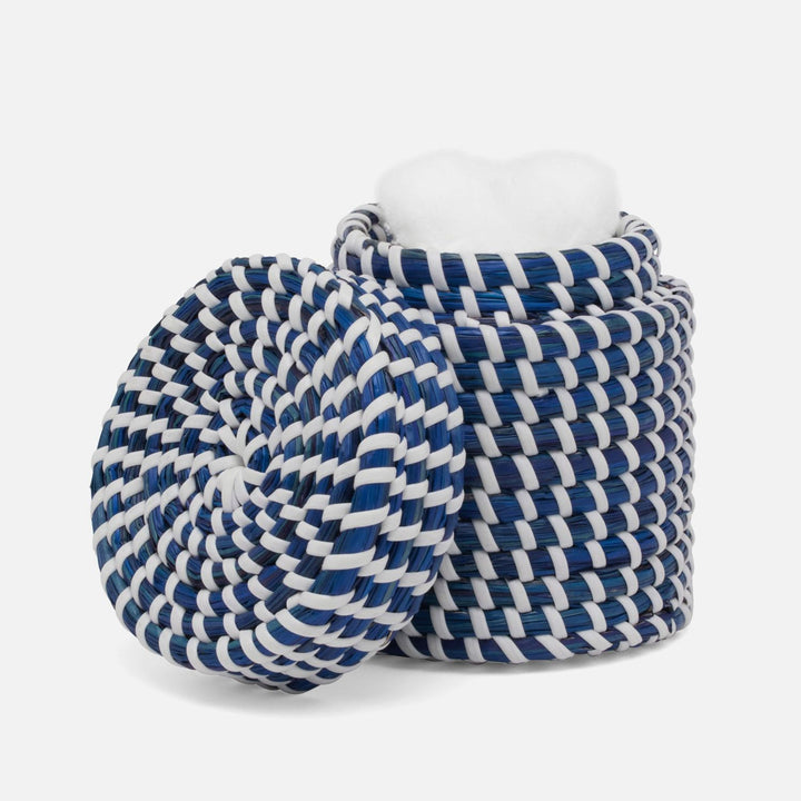 Kythira, Navy/White, Canister, Large, Round, Seagrass