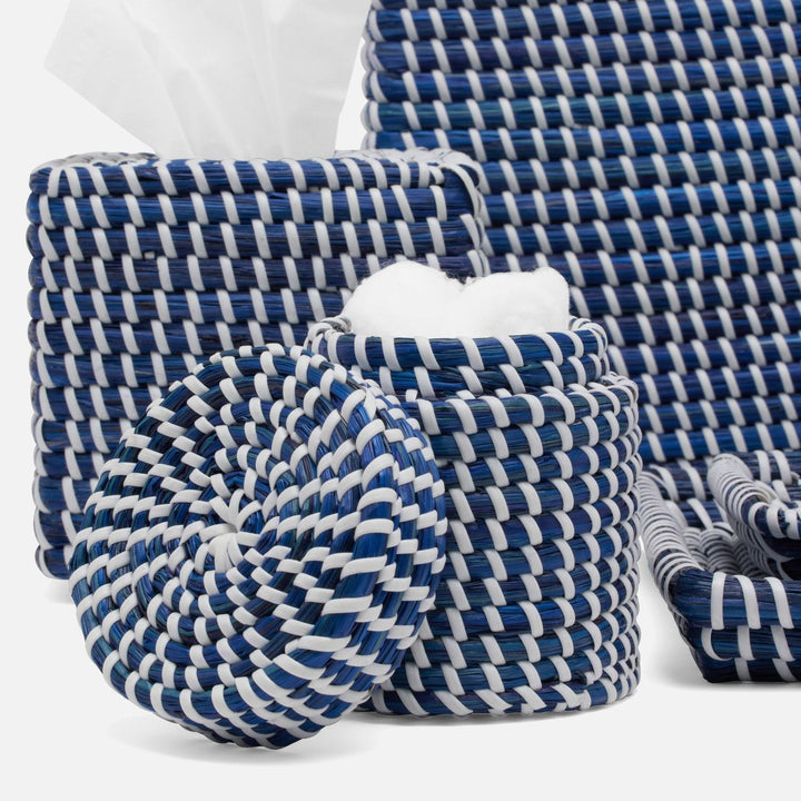 Kythira, Navy/White, Canister, Large, Round, Seagrass