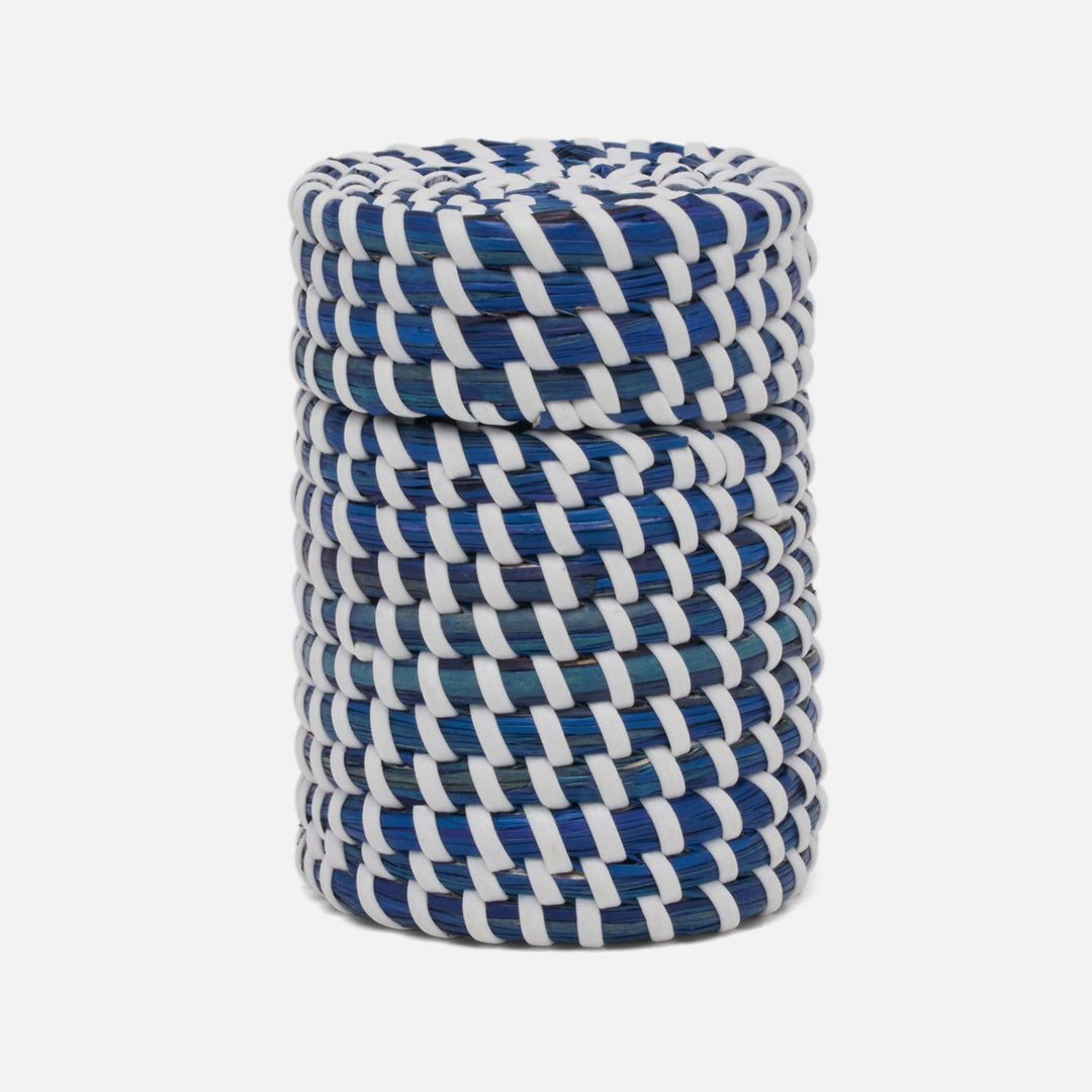 Kythira, Navy/White, Canister, Small, Round, Seagrass
