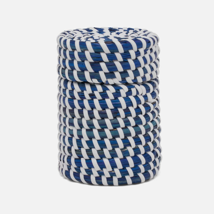 Kythira, Navy/White, Canister, Small, Round, Seagrass