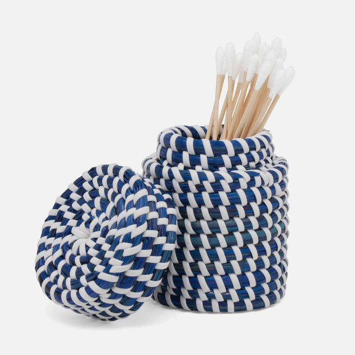Kythira, Navy/White, Canister, Small, Round, Seagrass
