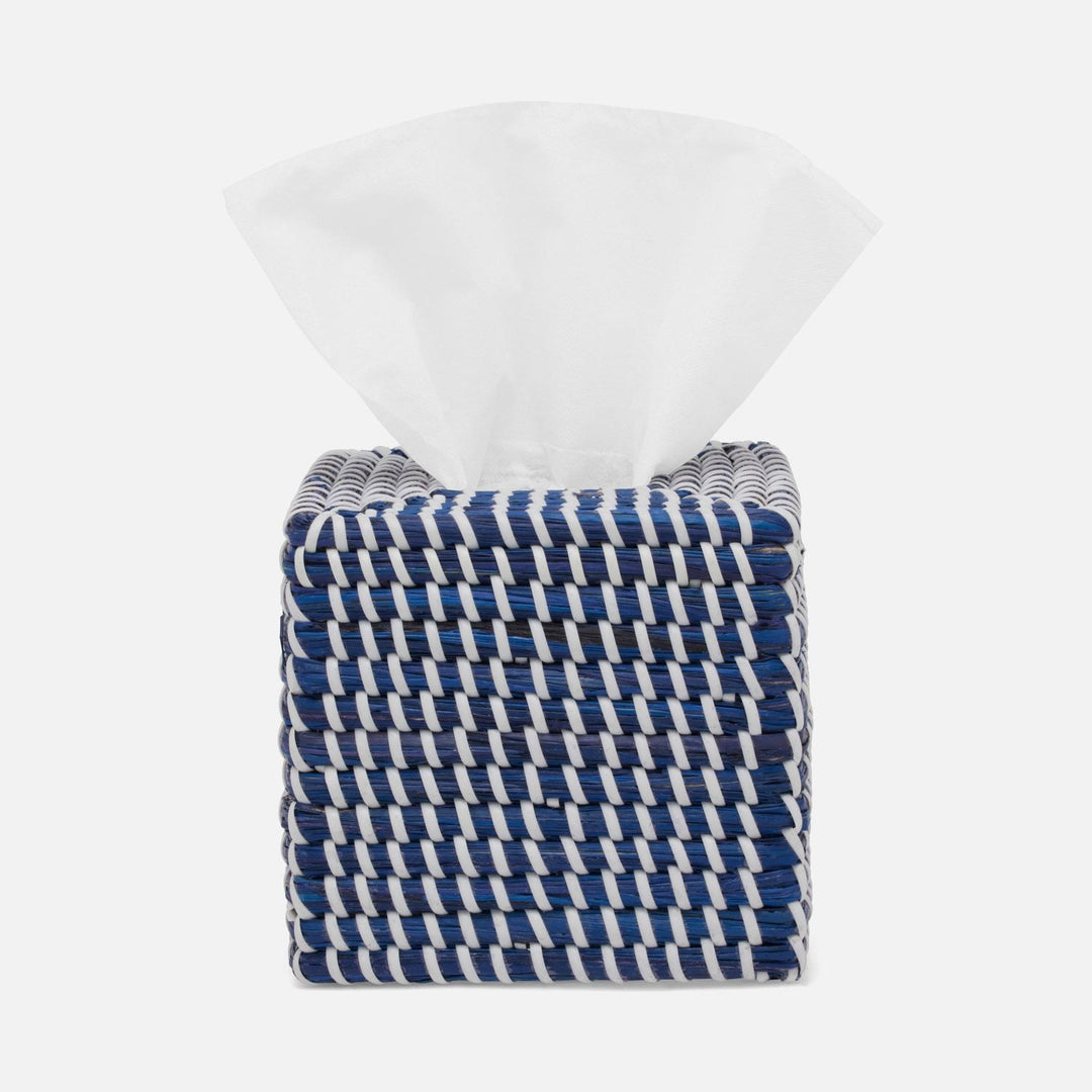 Kythira, Navy/White, Tissue Box, Square Straight, Seagrass