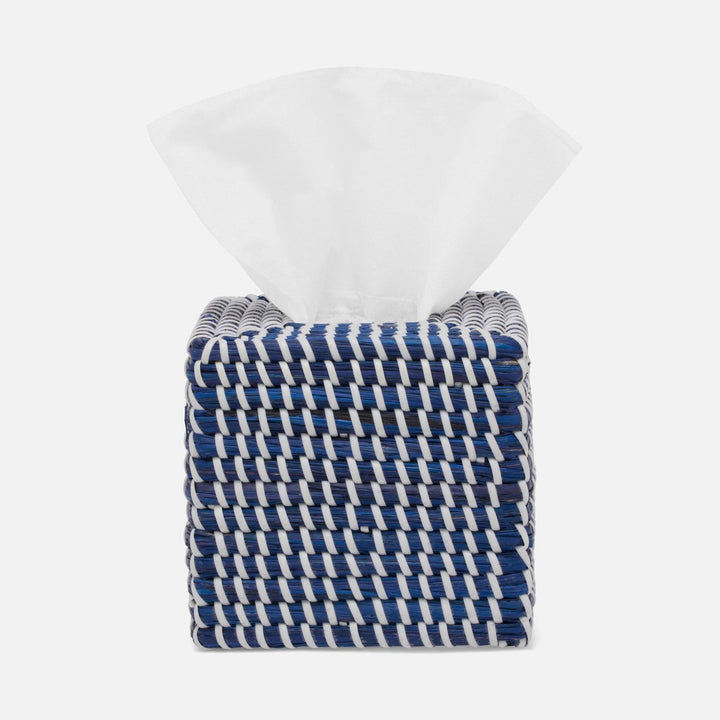 Kythira, Navy/White, Tissue Box, Square Straight, Seagrass