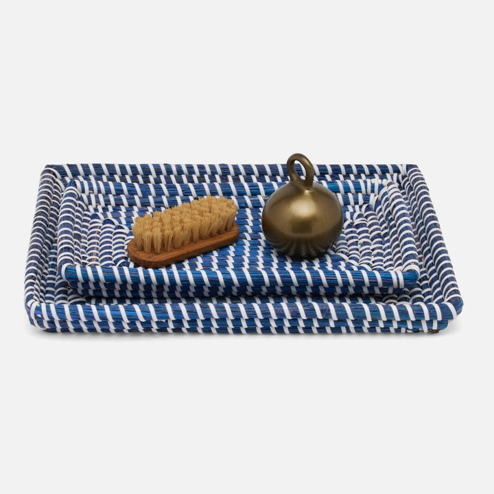 Kythira, Navy/White, Nested Trays, Rectangular Tapered, Seagrass, S/2