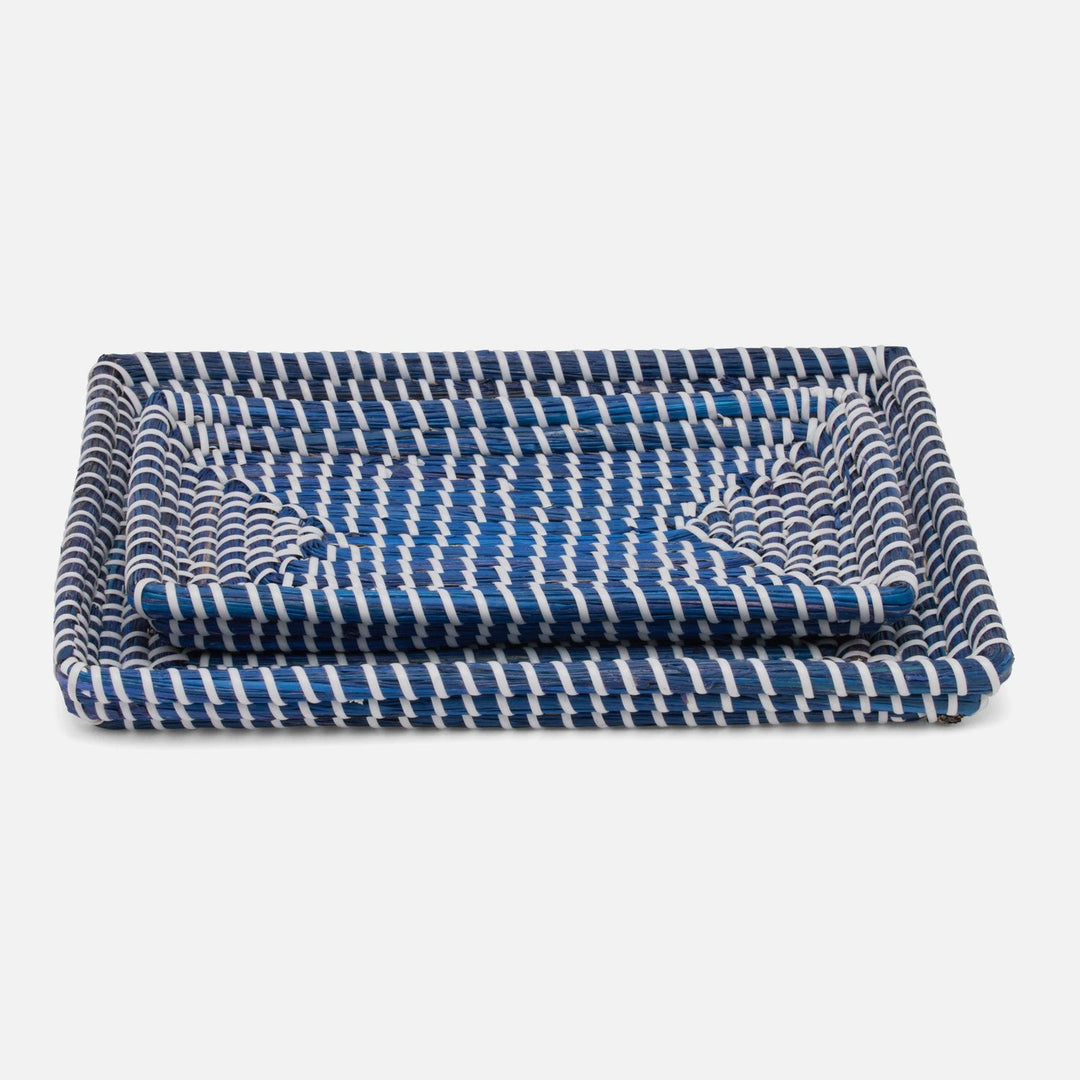 Kythira, Navy/White, Nested Trays, Rectangular Tapered, Seagrass, S/2