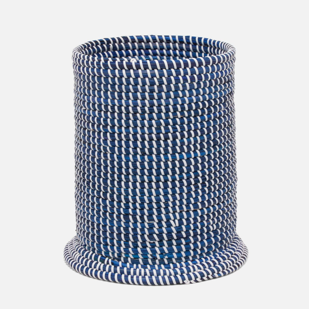 Kythira, Navy/White, Wastebasket, Round, Seagrass