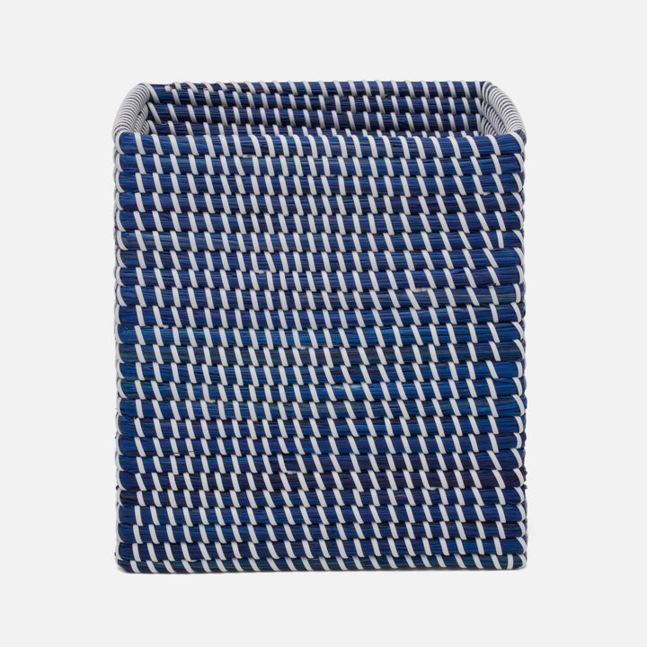 Kythira, Navy/White, Wastebasket, Rectangular Straight, Seagrass