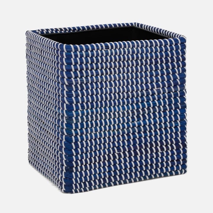 Kythira, Navy/White, Wastebasket, Rectangular Straight, Seagrass