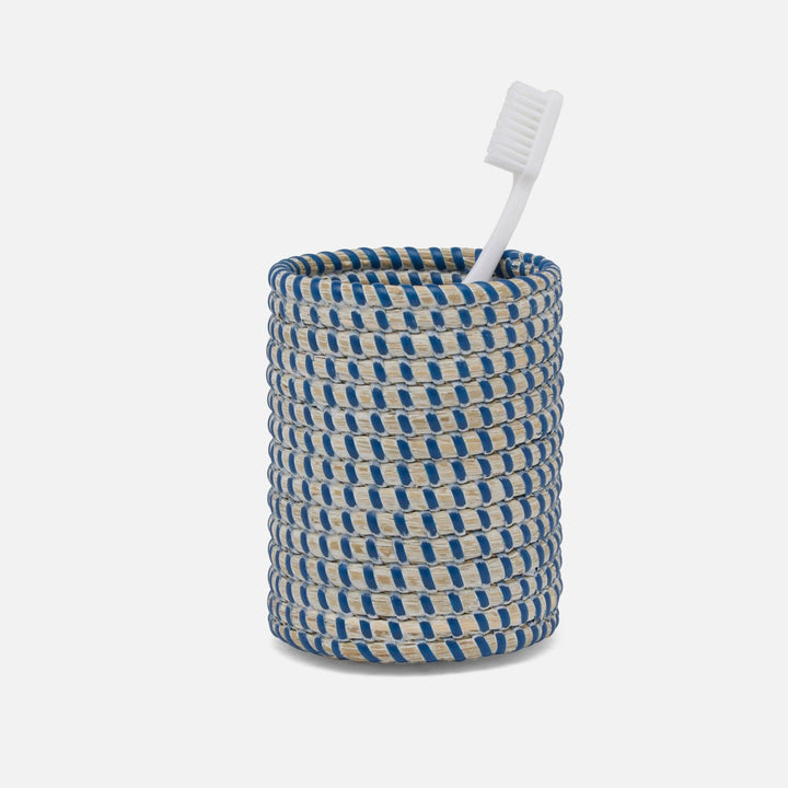 Kythira, Whitewashed/Navy, Brush Holder, Round, Seagrass
