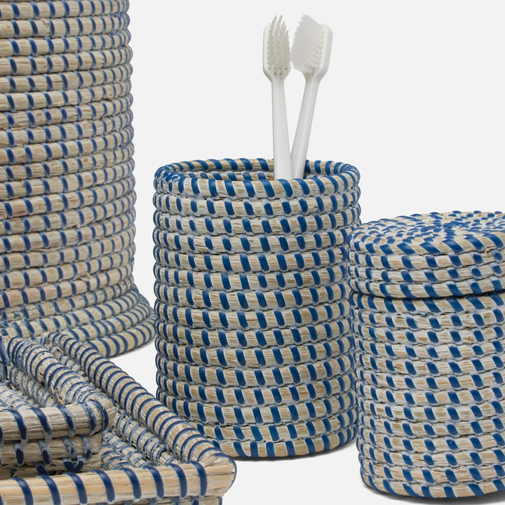 Kythira, Whitewashed/Navy, Brush Holder, Round, Seagrass