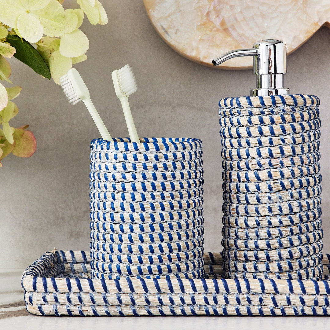 Kythira, Whitewashed/Navy, Brush Holder, Round, Seagrass