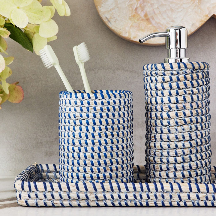 Kythira, Whitewashed/Navy, Brush Holder, Round, Seagrass