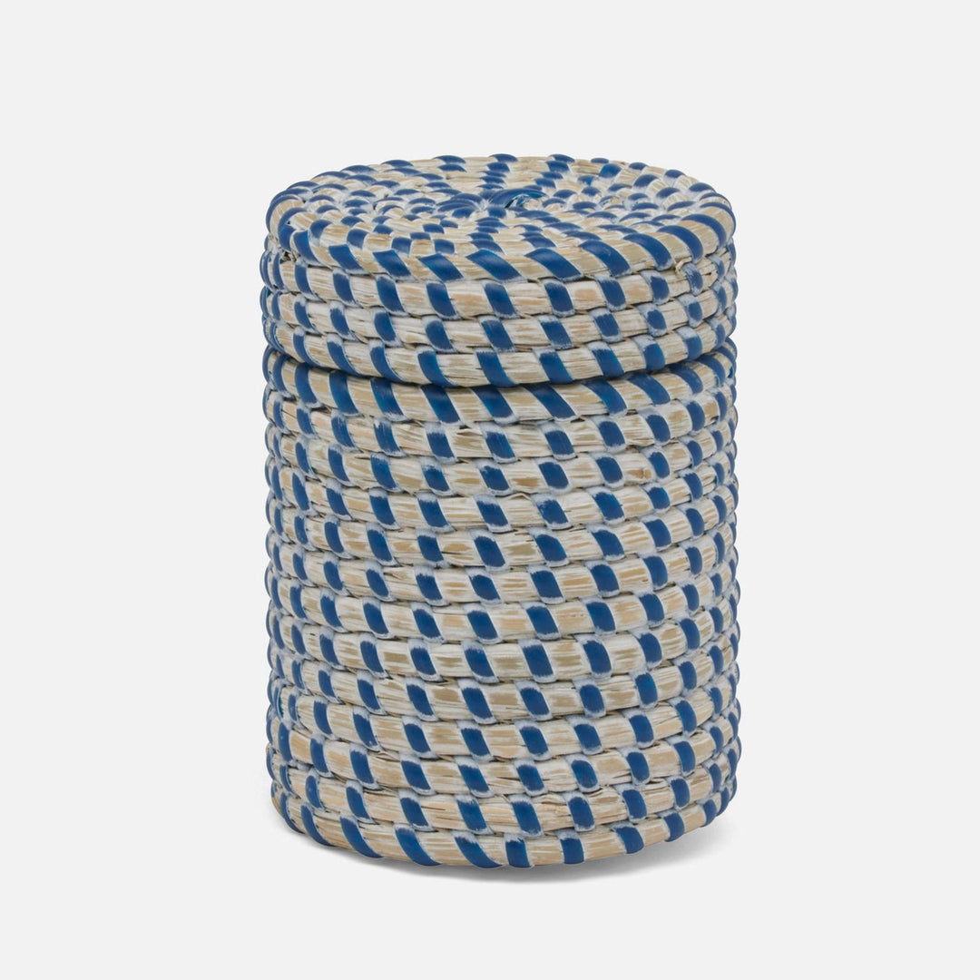 Kythira, Whitewashed/Navy, Canister, Small, Round, Seagrass
