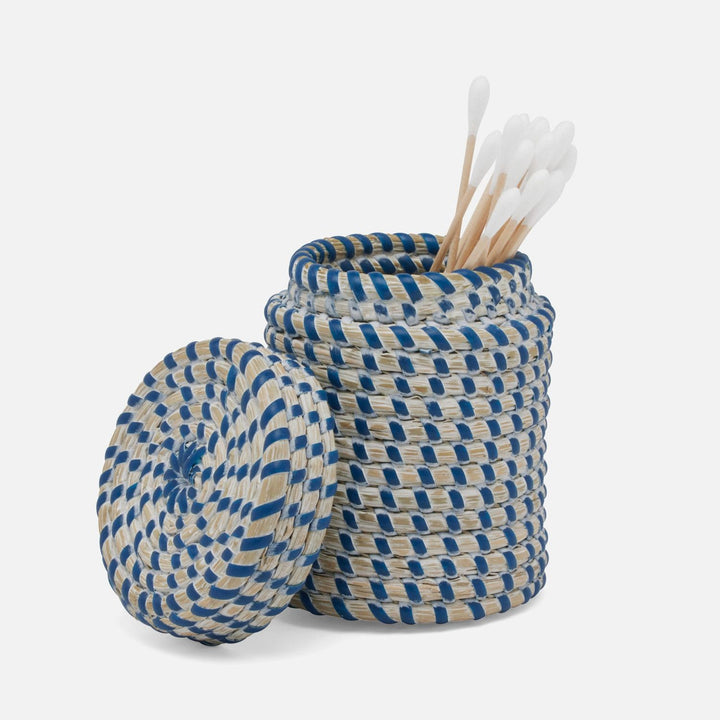 Kythira, Whitewashed/Navy, Canister, Small, Round, Seagrass