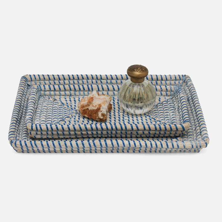 Kythira, Whitewashed/Navy, Nested Trays, Rectangular Tapered, Seagrass, S/2