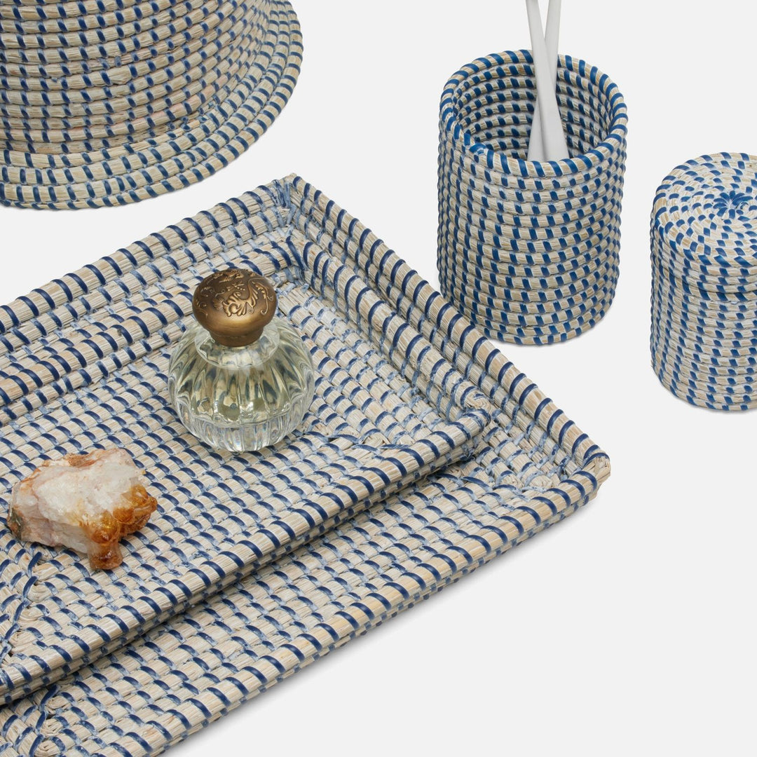 Kythira, Whitewashed/Navy, Nested Trays, Rectangular Tapered, Seagrass, S/2