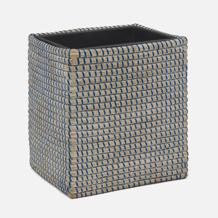 Kythira, Whitewashed/Navy, Wastebasket, Rectangular Straight, Seagrass