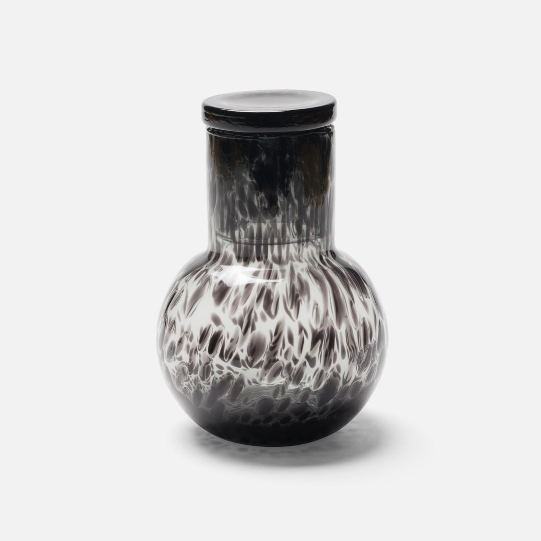 Lausanne, Black Leopard, Round Carafe, Hand Blown Glass