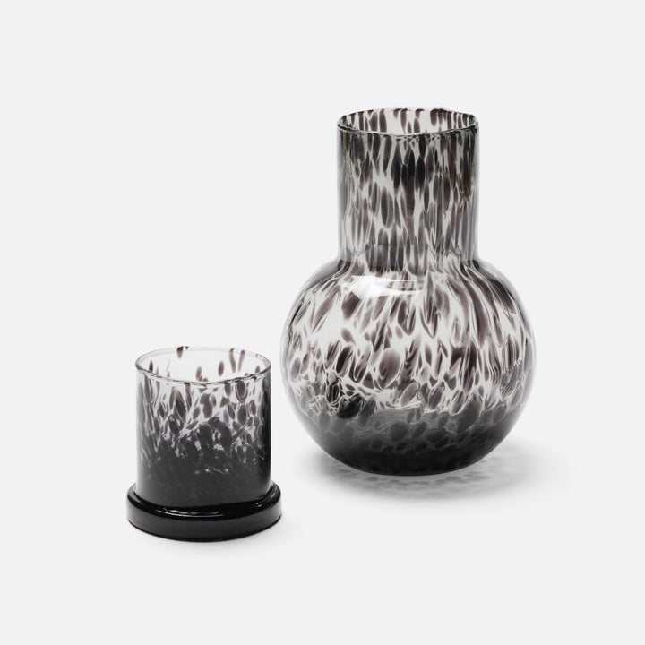Lausanne, Black Leopard, Round Carafe, Hand Blown Glass