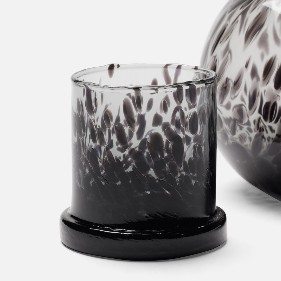 Lausanne, Black Leopard, Round Carafe, Hand Blown Glass