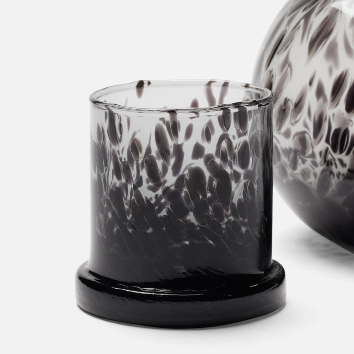Lausanne, Black Leopard, Round Carafe, Hand Blown Glass