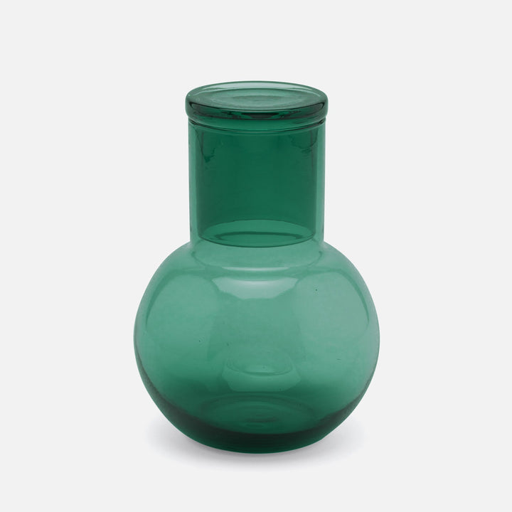 Lausanne, Round Carafe, Smokey Green, Hand Blown Glass