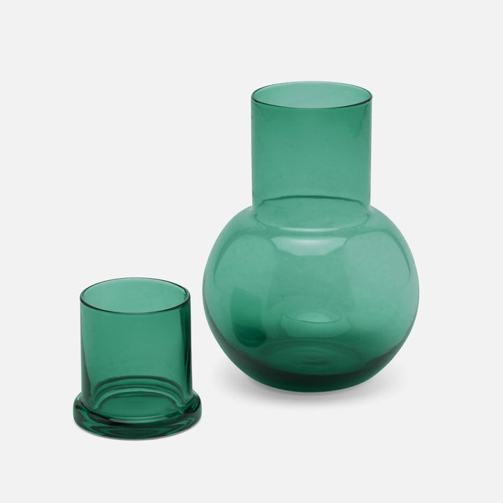 Lausanne, Round Carafe, Smokey Green, Hand Blown Glass