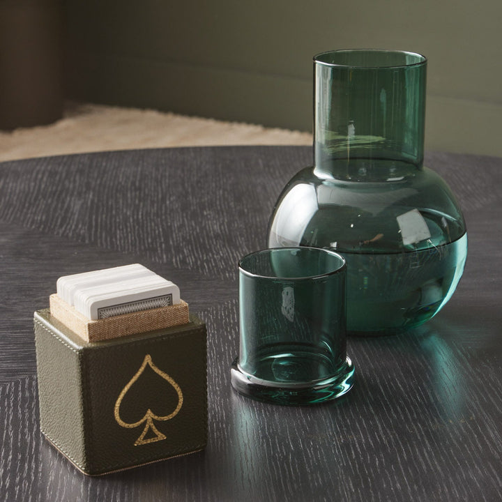 Lausanne, Round Carafe, Smokey Green, Hand Blown Glass
