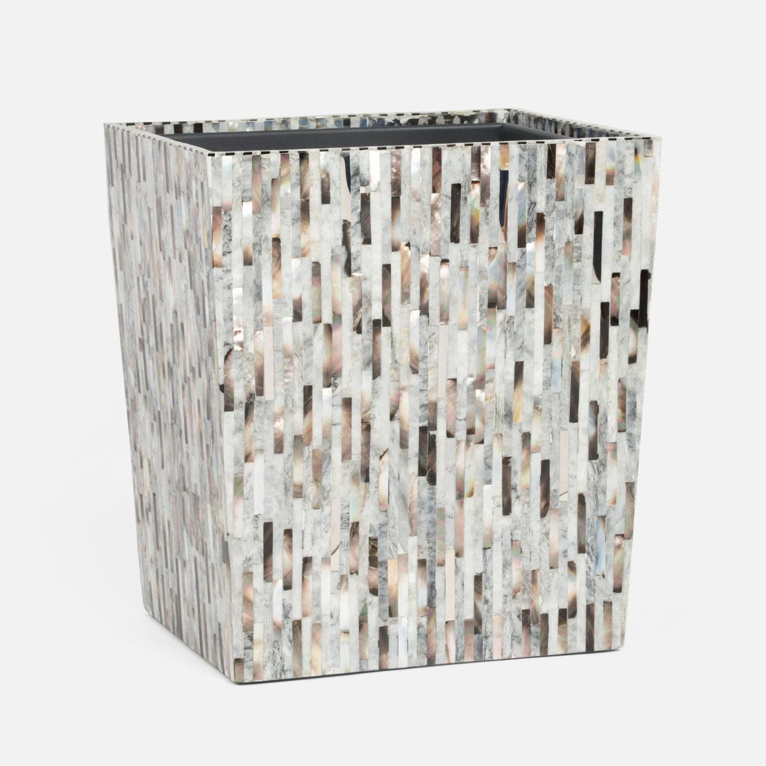Luzia, Silver Mix, Wastebasket, Rectangular Tapered, Romblon Stone/Shell/Metal
